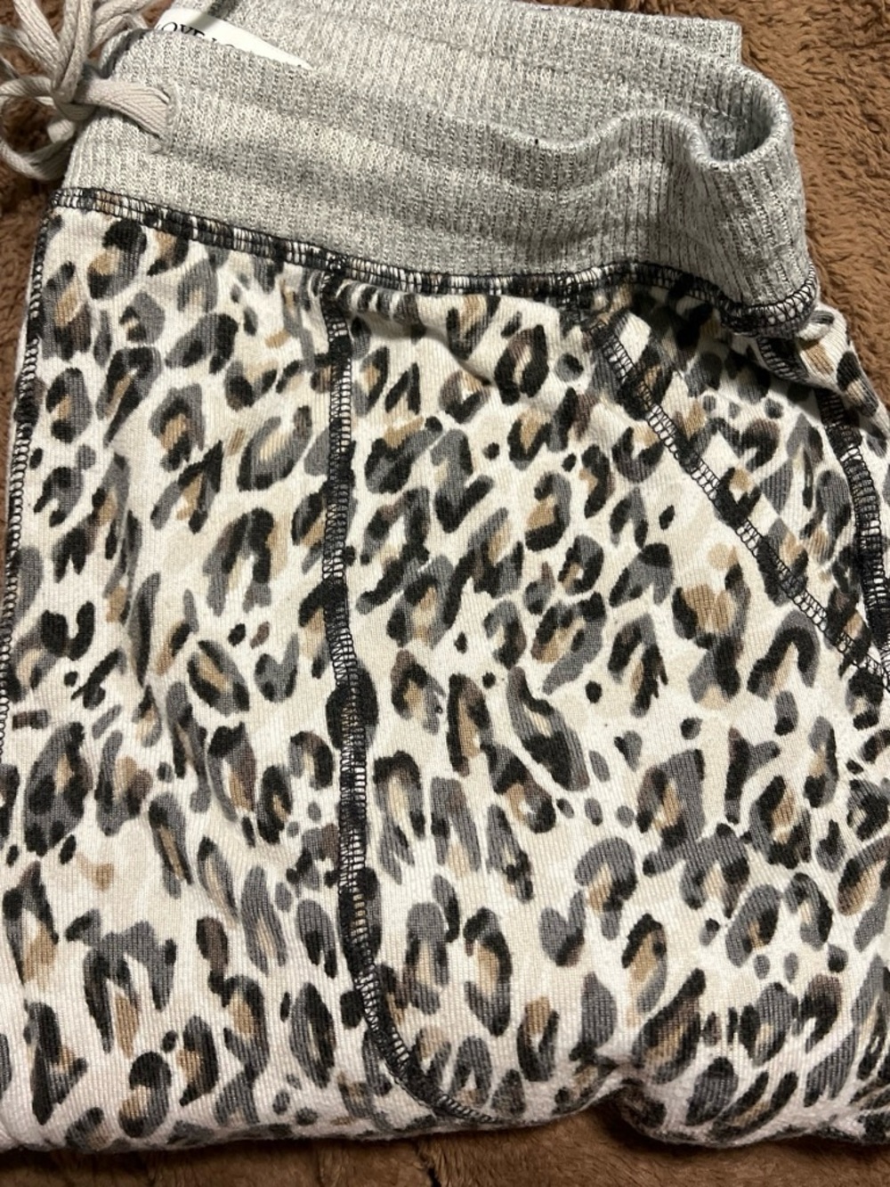 Karen Neuburger Leopard Print Jogger Pajamas - White, Gray, Brown